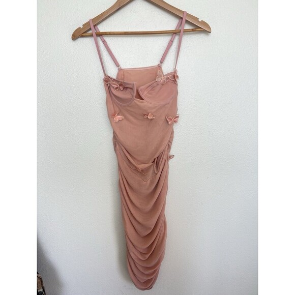 Prettylittlething Pink Butterfly Embroidered Sheer Mesh Bodycon Mini Dress 6 - Picture 5 of 10